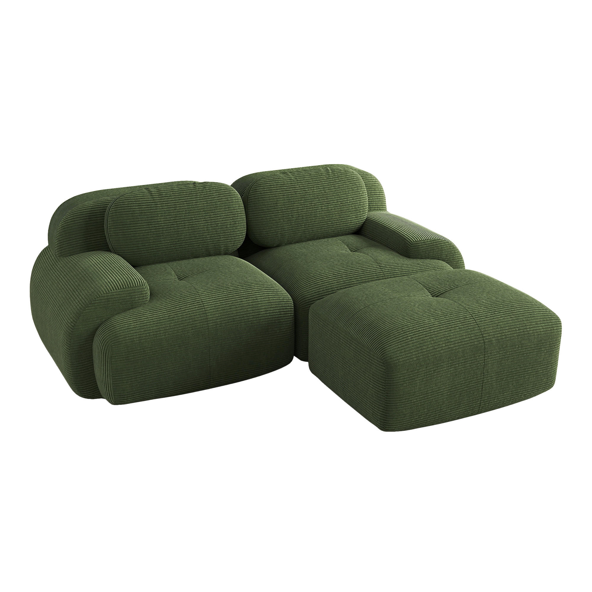 ECKSOFA 3-Sitzer in Premium-Cord Grün Montagefrei & Rutschfest - Grün, Textil (208/178cm) - Urban Meuble