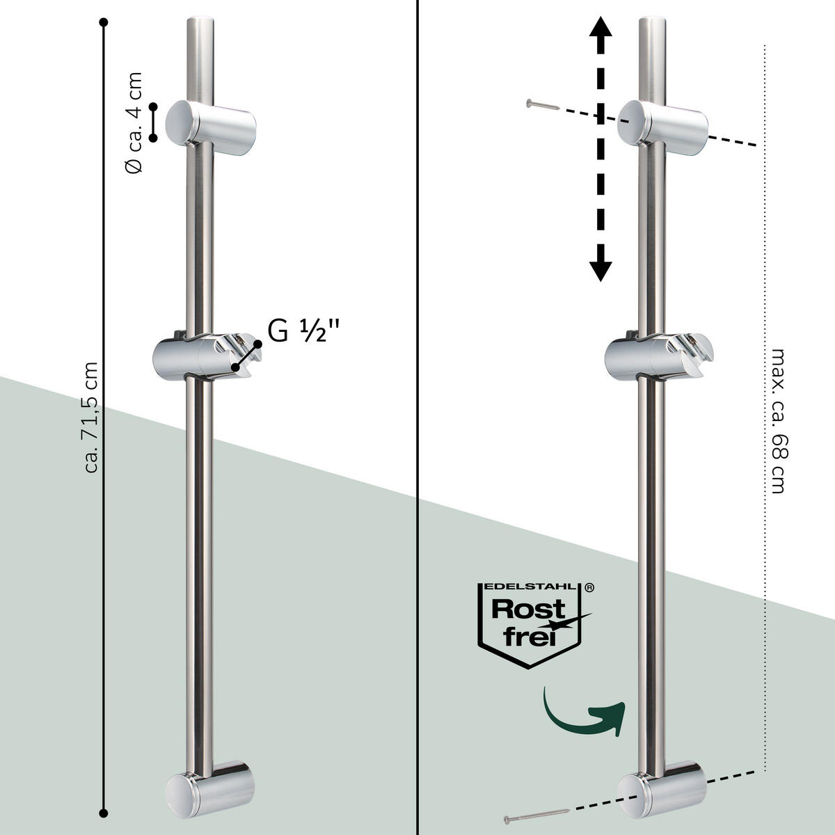 BRAUSESTANGE, silber, Edelstahl - Edelstahlfarben, Metall (11/71.5/7.5cm) - bremermann