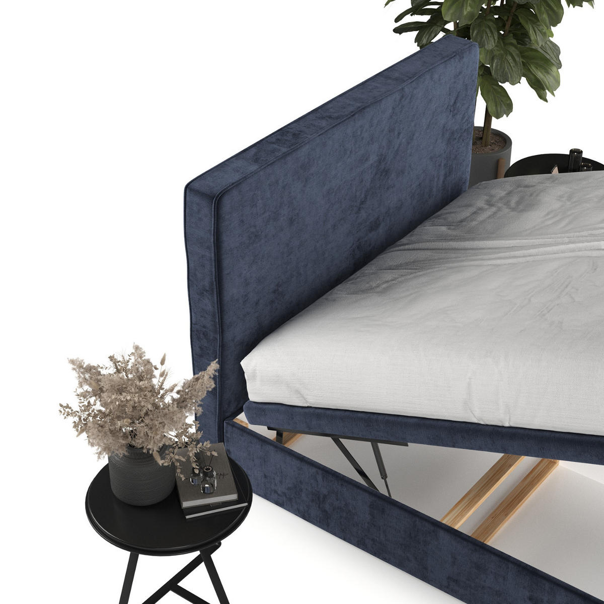 POLSTERBETT Hush mit Stauraum 180/200 cm Marineblau im Lotta Stoff - Schwarz/Dunkelblau, Holz/Holzwerkstoff (180/200cm) - AltaBeds
