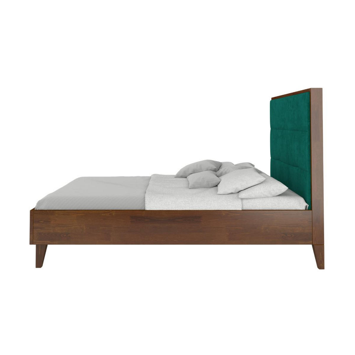 MASSIVHOLZBETT Frida, gepolstertes Kopfteil, Kiefer - lackiert, Nussbaumfarbe/Grün, 160x200 - Walnussfarben/Grün, Holz (160/200cm) - Visby