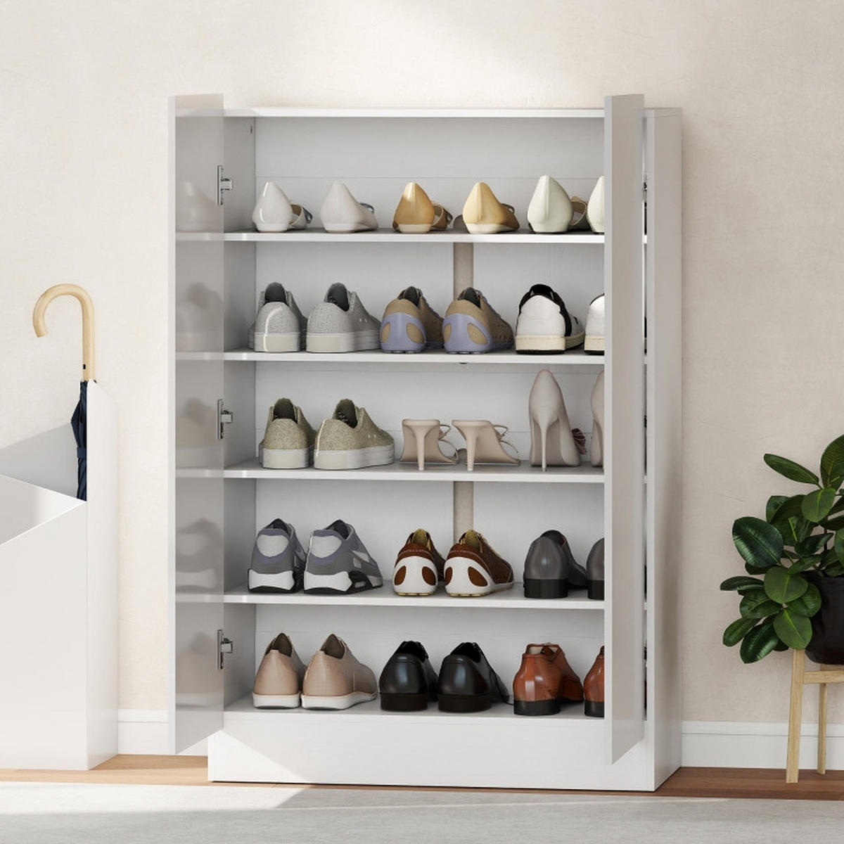 SCHUHSCHRANK DE-38033 72/34,5/103 cm mit Soft-Close-Scharnieren Weiß - Weiß, Holzwerkstoff (72/103/34.5cm) - ComfortXL