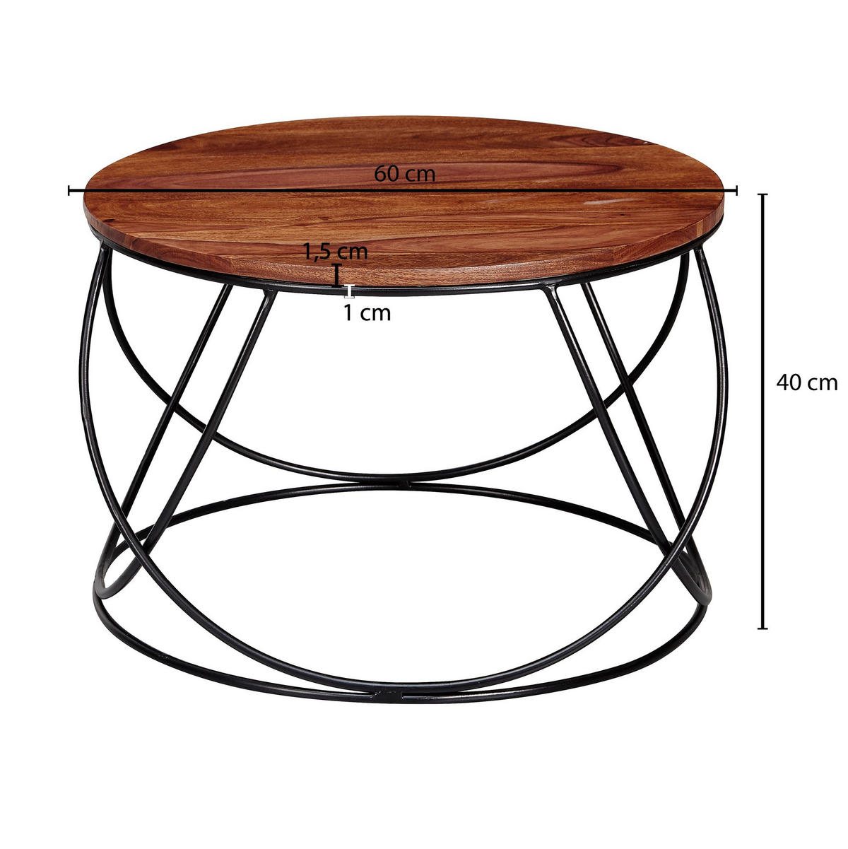 COUCHTISCH Industriestil in Braun, Sheesham-Massivholz Handgefertigt - Schwarz/Braun, Holz/Metall (60/60/40cm) - KADIMA DESIGN