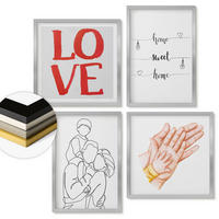 WANDBILDER 4er Set - 50x50 cm & 40x60 cm Silberner Rahmen - Familienillustrationen Hausschilder - Silberfarben, Kunststoff (50/50cm) - ArtPrintCave