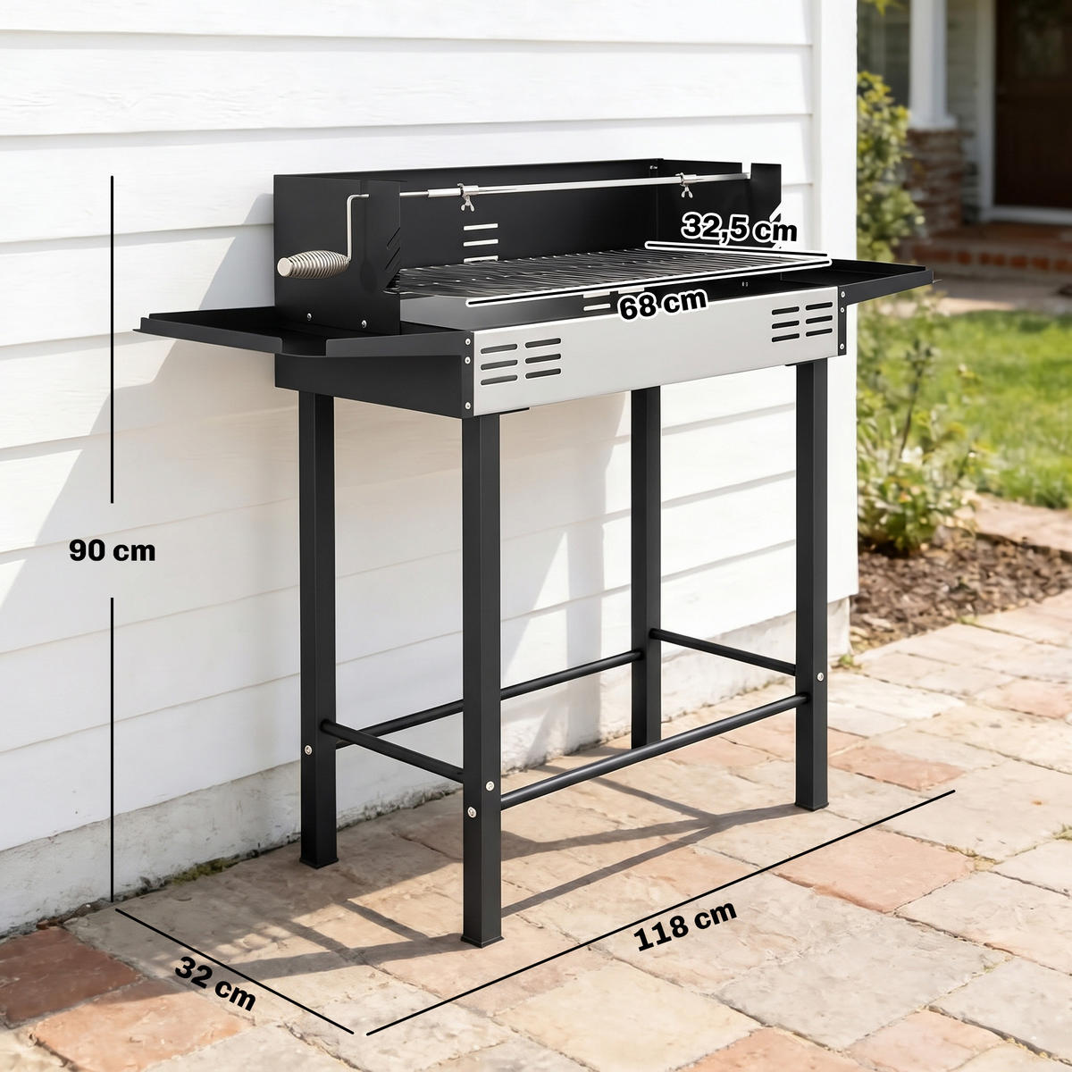 HOLZKOHLEGRILL Schwarz 118.0/32.0/90.0 cm - Schwarz, Metall (32/90/118cm)