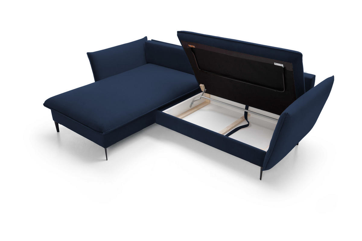ECKSOFA GLOSS mit Schlaffunktion, Ottomane & goldenen Füßen – Samtsofa im GLOSSour-Stil mit Zierkissen, 258x167x91cm, Linke, DUNKELGRAU - Dunkelgrau, Holz/Textil (167/258cm) - DomoHome
