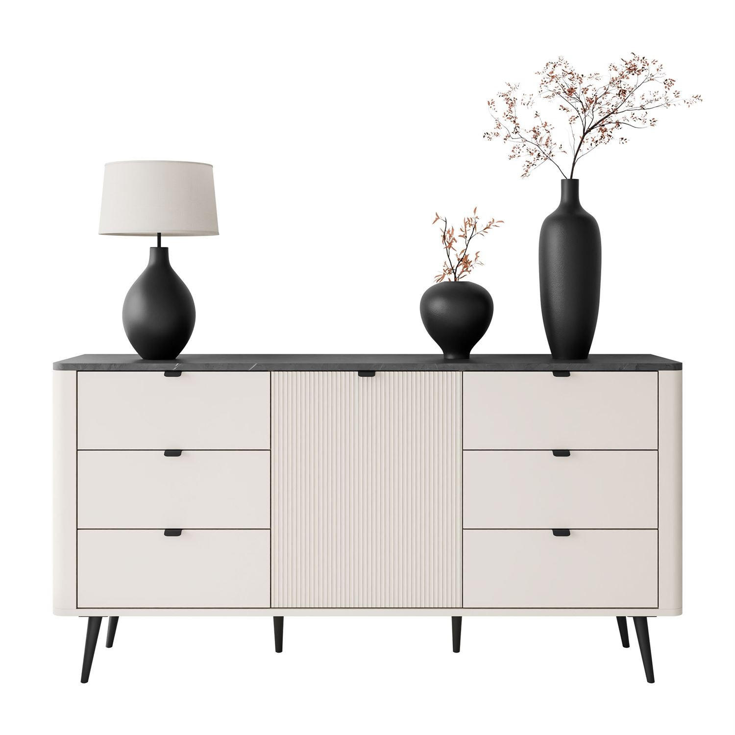 KOMMODE für den Flur AUTUMN 1D6S mit sechs Schubladen, Kaschmir / Grauer Stein - Beige, Holzwerkstoff (160/82/40cm) - Lookway