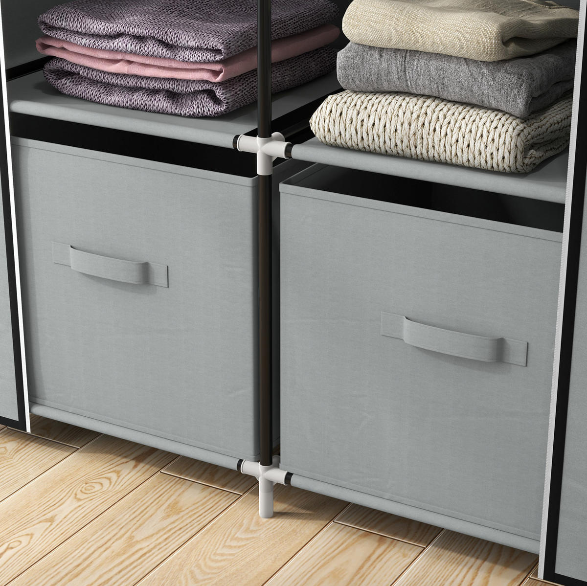 KLEIDERSCHRANK aus Stahl und Vliesstoff 83x42,5x162,5 cm Hellgrau mit Kleiderstange, 5 Fächern und Reißverschlusstür - Hellgrau, Metall (83/162.5/42.5cm) - Modfu