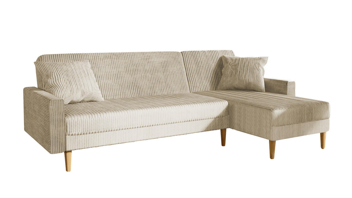 ECKSOFA mit Schlaffunktion L-Form, Beige - Beige, Holzwerkstoff/Textil (256/134cm) - Idohome