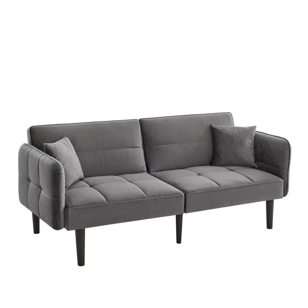 SCHLAFSOFA 2-in-1 mit Samtbezug und Armlehnen - Grau, Kunststoff (176/76/78cm)
