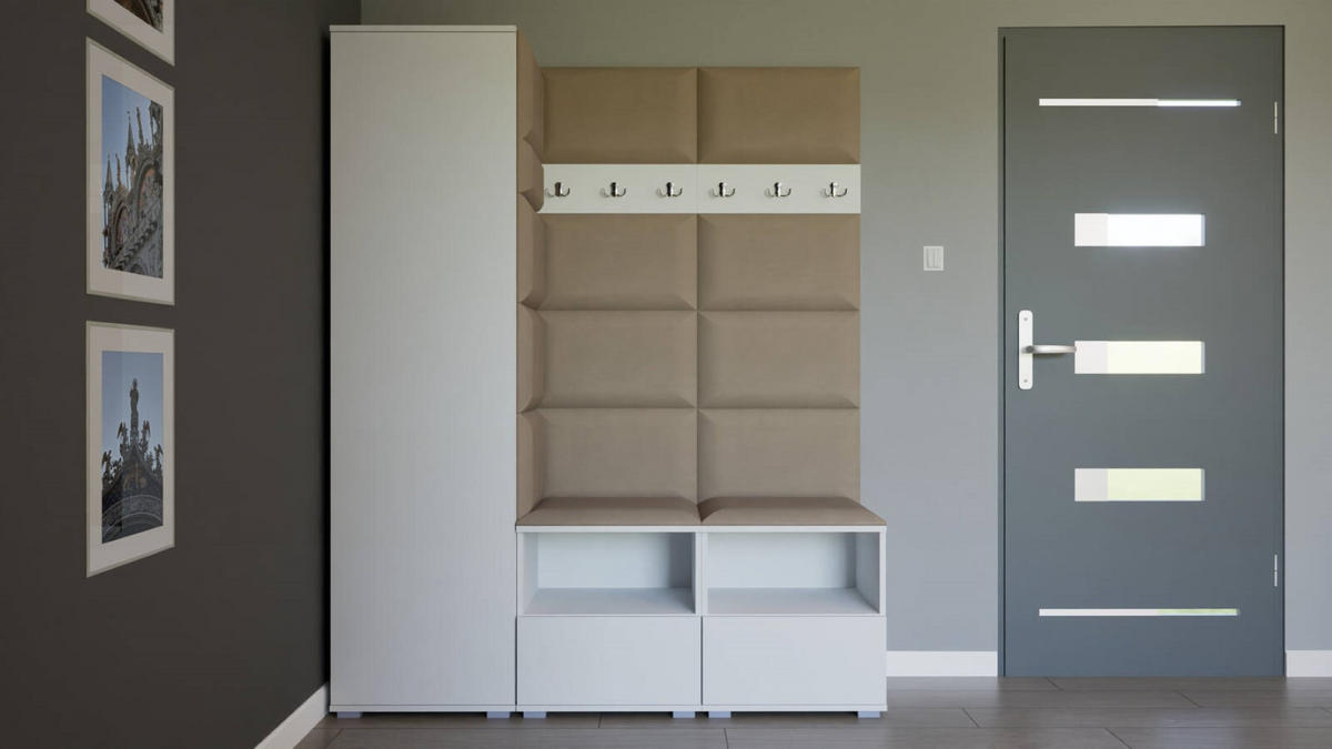 GARDEROBEN-SET Nela II mit gepolsterten Paneelen 150/187/40 - Beige/Silberfarben, Holzwerkstoff/Kunststoff (150/187/40cm)