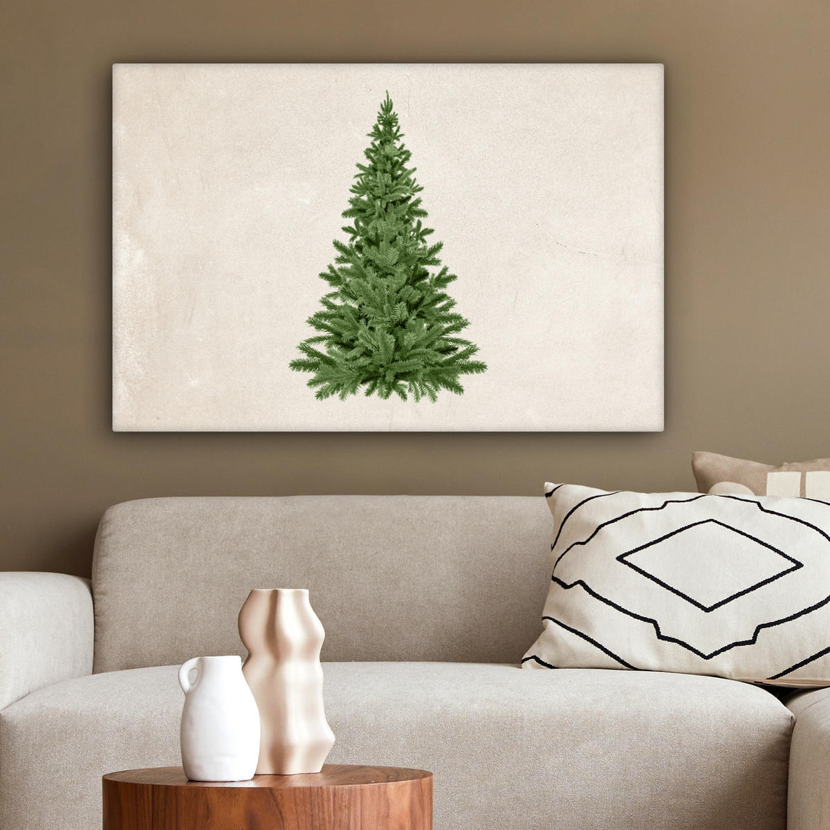 LEINWANDBILD Weihnachtsbaum - Grün - Weihnachten - Feiertage Gemälde 60x40 cm - Olivgrün, Textil (60/40cm) - MuchoWow