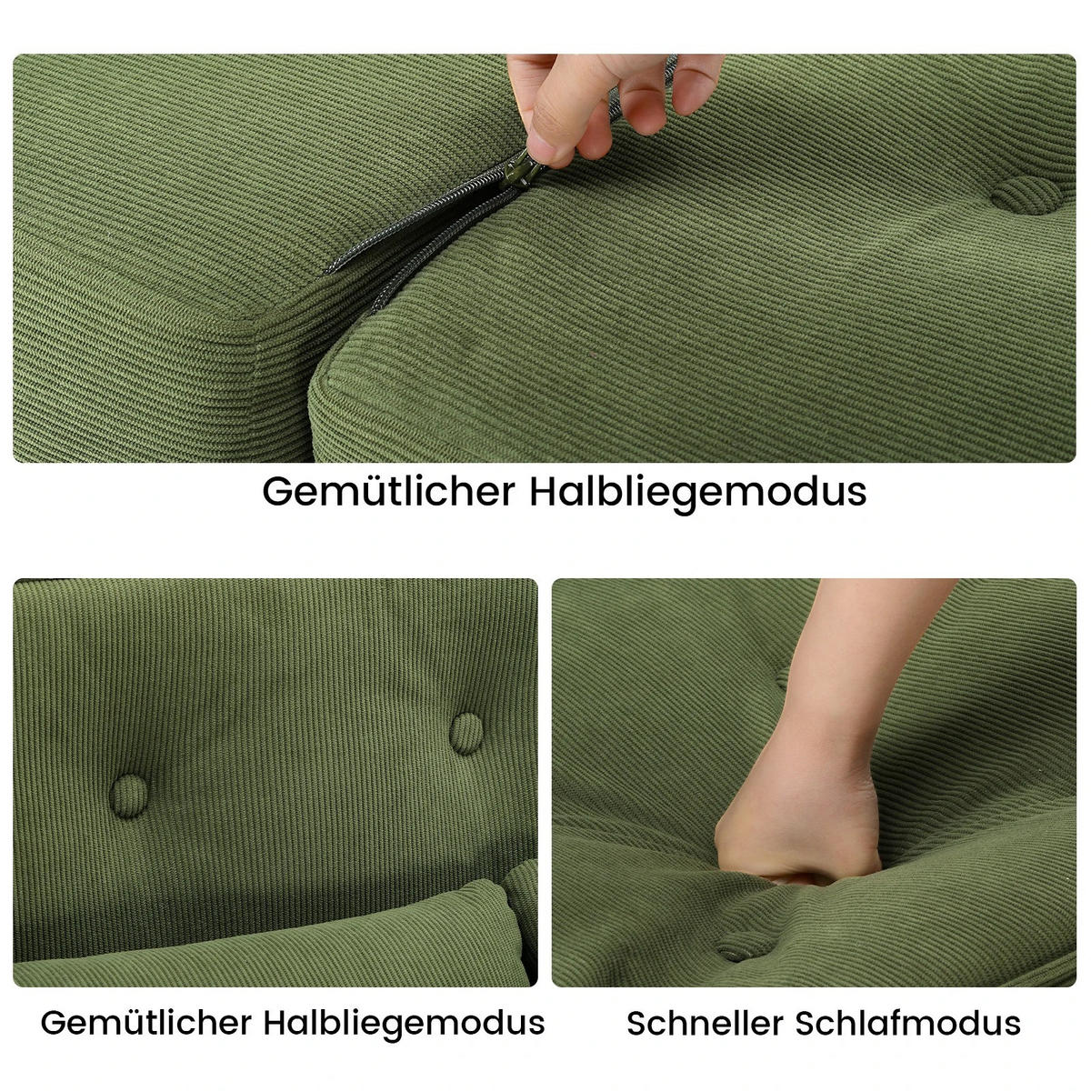 SOFA BED 2-Sitzer Grün, verstellbare Rückenlehne 6-fach - Grün, Textil (90/22/53cm) - Kaket