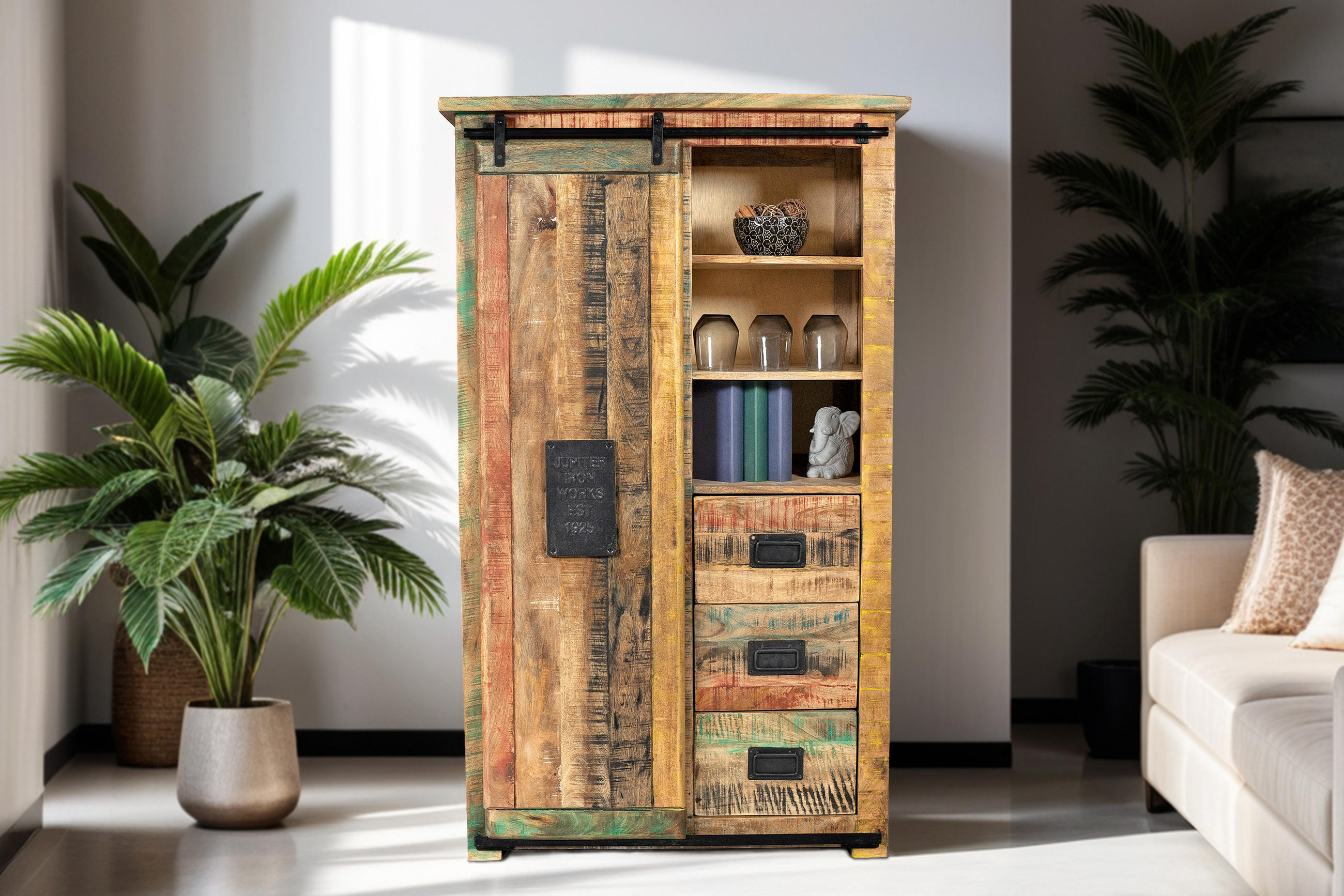 HIGHBOARD LIBRO - Hellbraun/Multicolor, Akazienholz/Holz (150/45/90cm) - SAM