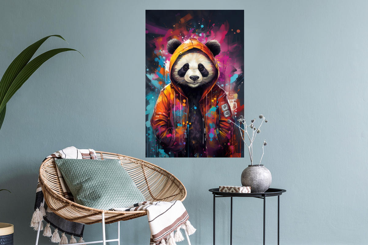 WANDTATTOO Panda - Jacke - Graffiti - Orange 40x60 cm - Orange, Kunststoff (40/60/0.1cm) - MuchoWow