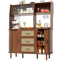 BUFFET Sideboard mit Schiebetüren, Rattan & Glas, Stauraum, Naturholzoptik, mittelgroß, Holz/MDF/Glas/Rattan - Dunkelbraun, Holzwerkstoff/Metall (140/174.5/40.5cm) - EVRYAE