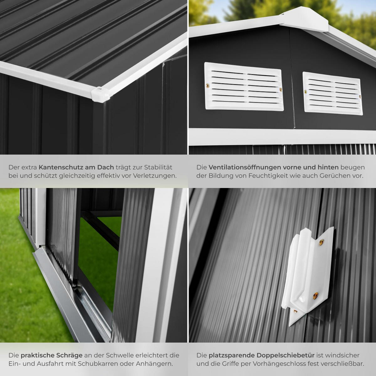 GARTENHAUS mit Satteldach, 214 x 130 x 185 cm, grau/weiß - Weiß/Grau, Metall (130/185/214cm) - tectake