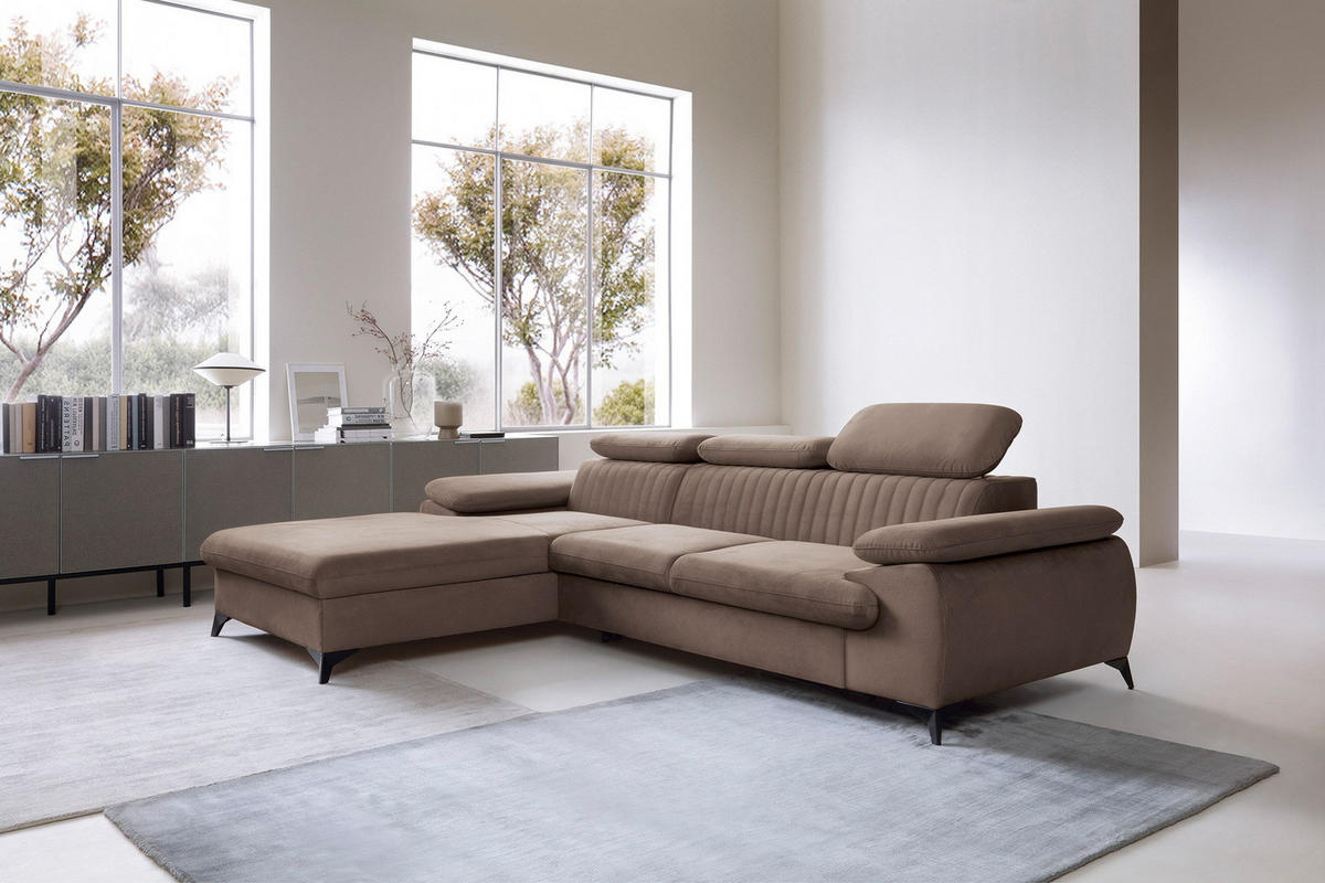 ECKSOFA 280 cm Xanto M, Schlaffunktion, verstellbaren Kopfstützen, Links, Braun - Braun, Holz (280/193cm) - Emporius