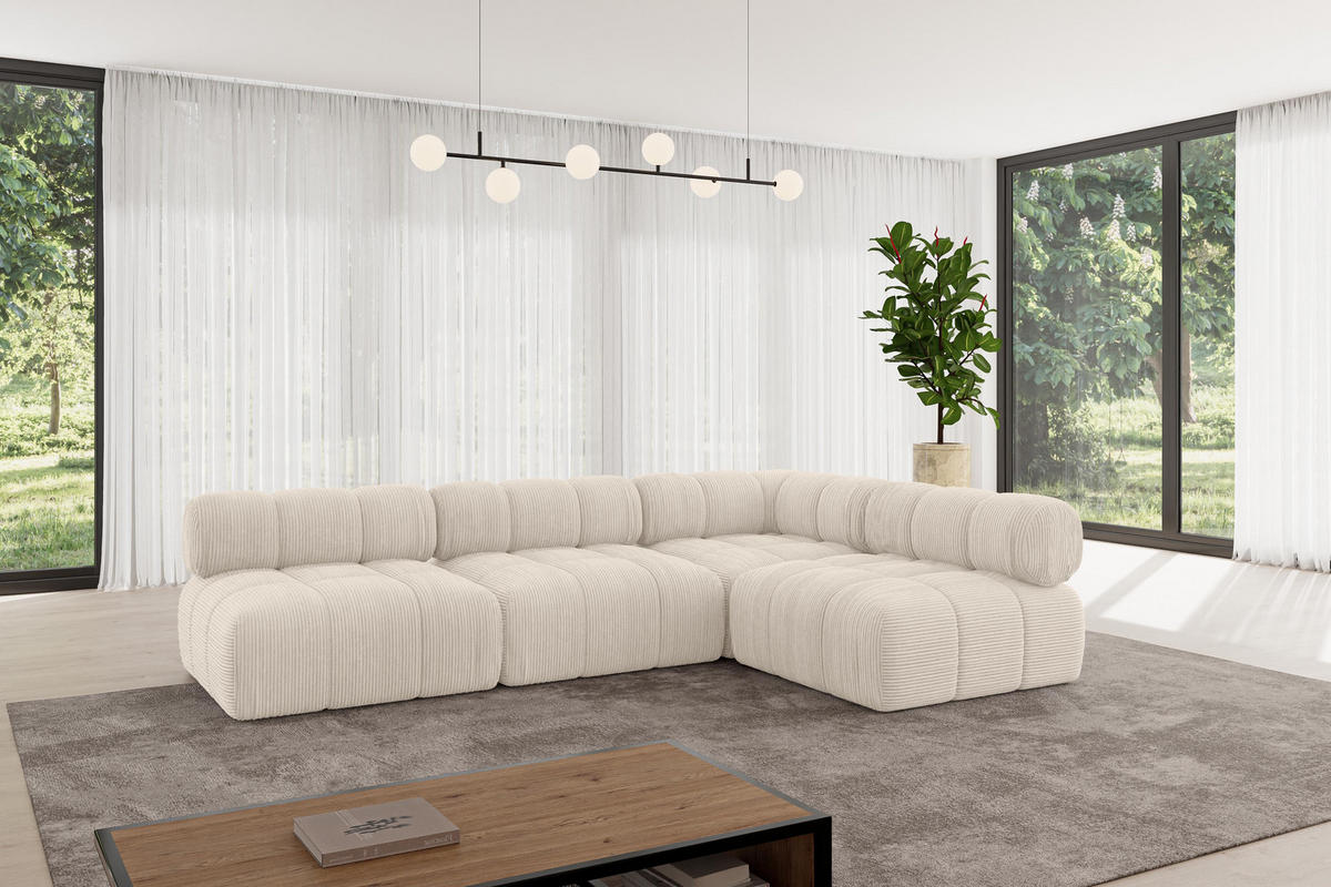 ECKSOFA modulares Sofa Samaro-L2 - 285x190x70 cm Beige Cord - Beige, Holzwerkstoff/Textil (285/190cm) - ALTDECOR