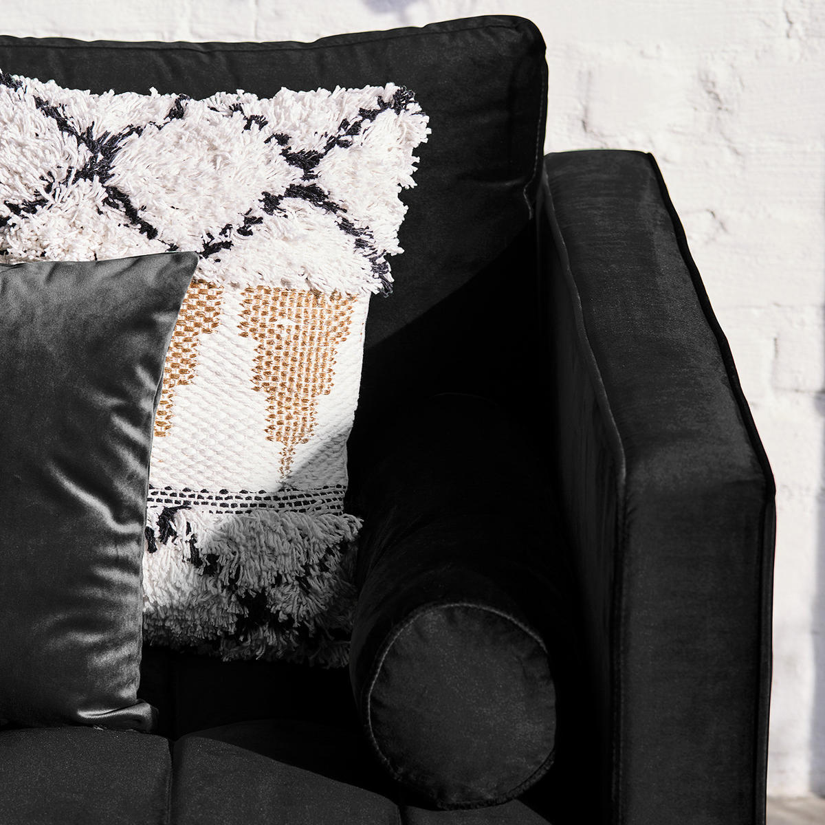 ECKSOFA - Samt - Dunkelbraun/Schwarz, Birkenholz/Textil (201/155cm) - home24