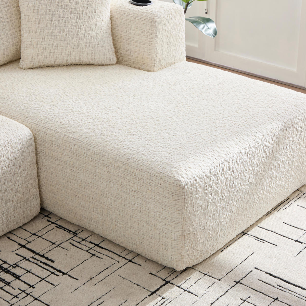 ECKSOFA Chenille Beige mit Seitentaschen - Beige, Textil (261/164cm) - WISHDOR