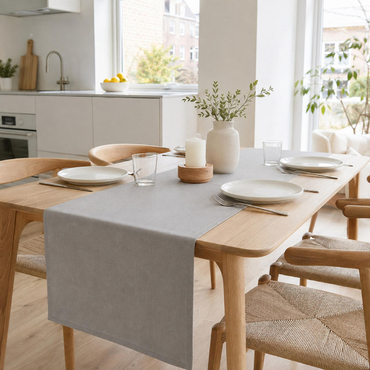 TISCHLÄUFER Hellgrau 40×180cm Leinenoptik, wasserabweisend & waschbar, lange Tischdeko für Esstisch - Hellgrau, Textil (40/180cm) - SHOPENTRA
