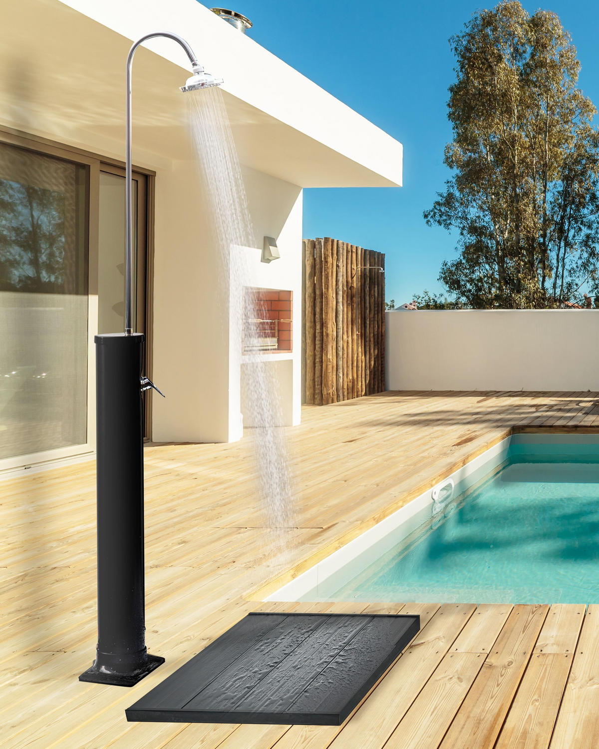 FREISTEHENDE solarbetriebene Gartendusche Schwarz Juanillo - Silberfarben/Schwarz, Kunststoff (20/214/20cm) - Beliani