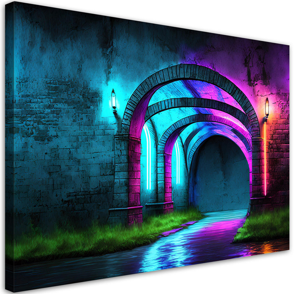WANDBILD neon tunnel abstraktion - Lila, Textil (60/40cm) - Feeby