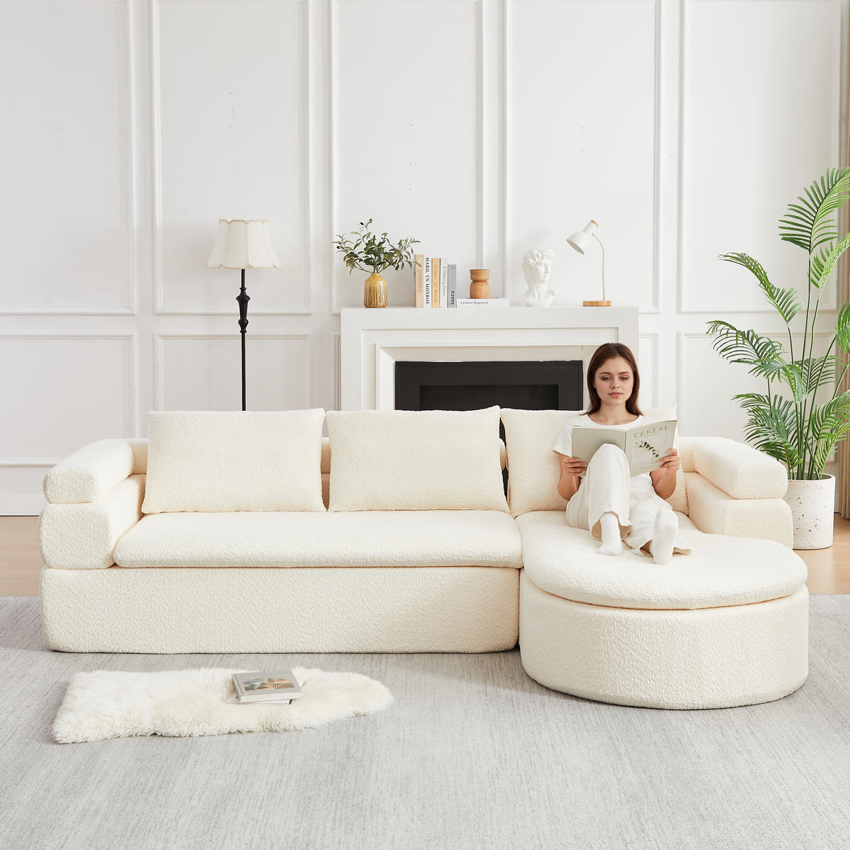 ECKSOFA DE-35270 mit Chaiselongue Cremeweiß - Beige, Textil (170/260cm) - ComfortXL