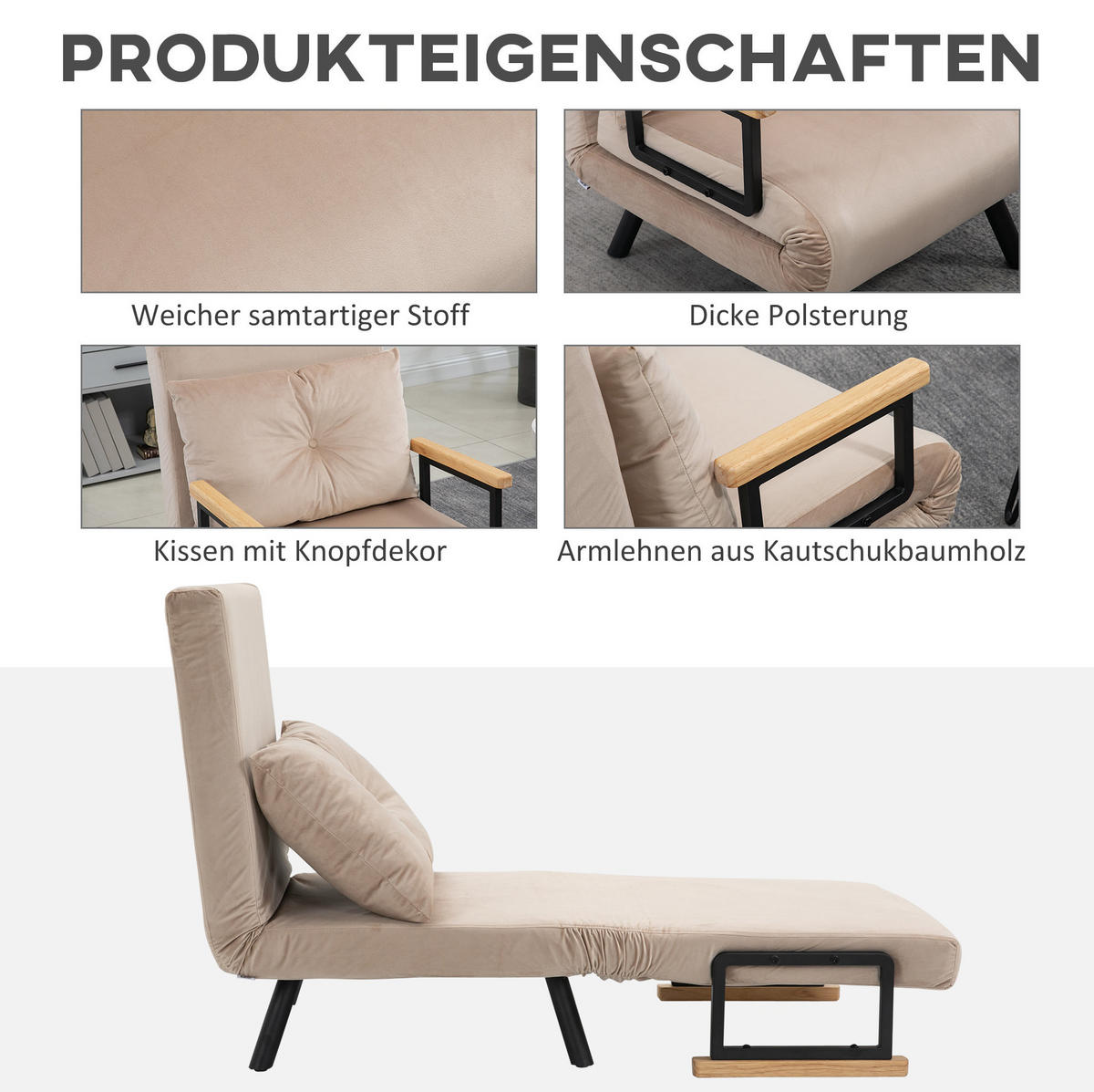 SCHLAFSESSEL 63/73/81 cm in Beige mit Bettfunktion und verstellbarer Rückenlehne - Beige, Textil (73/81/63cm) - Flora Grace