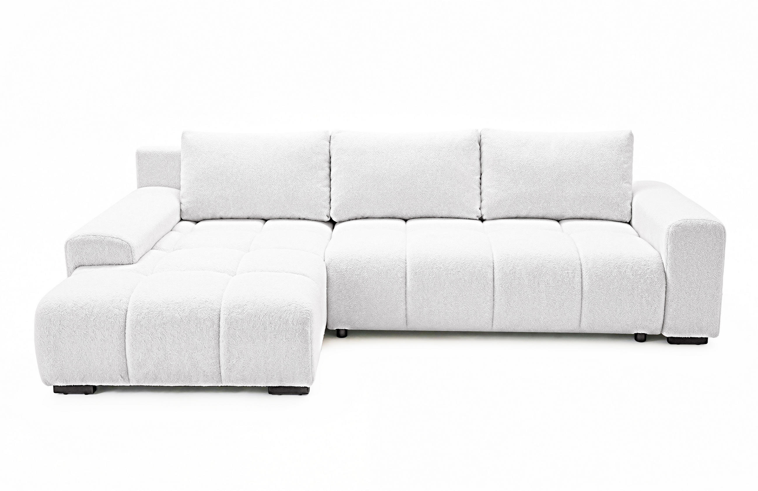 ECKSOFA Ovia mit Bettkasten und Schlaffunktion, Bouclé-Stoff in L-Form - Weiß, Textil (270/185cm)