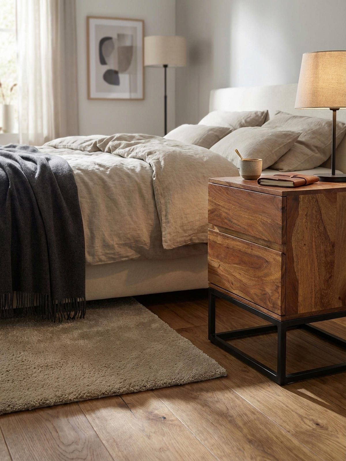 NACHTTISCH – Massivholz/Metall, 40x38x60 cm, 2 Schubladen, Industrial-Stil - Schwarz/Braun, Holz/Metall (40/60/38cm) - KADIMA DESIGN