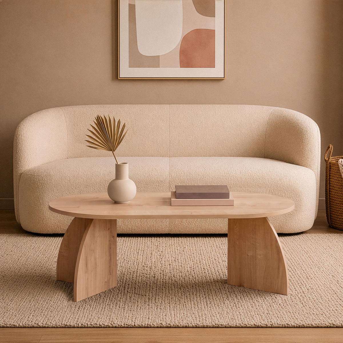 COUCHTISCH mit ovaler Tischplatte und geschwungenen Beinen 120/60/40 cm - Eichefarben, Holzwerkstoff (120/60/40cm) - Calicosy