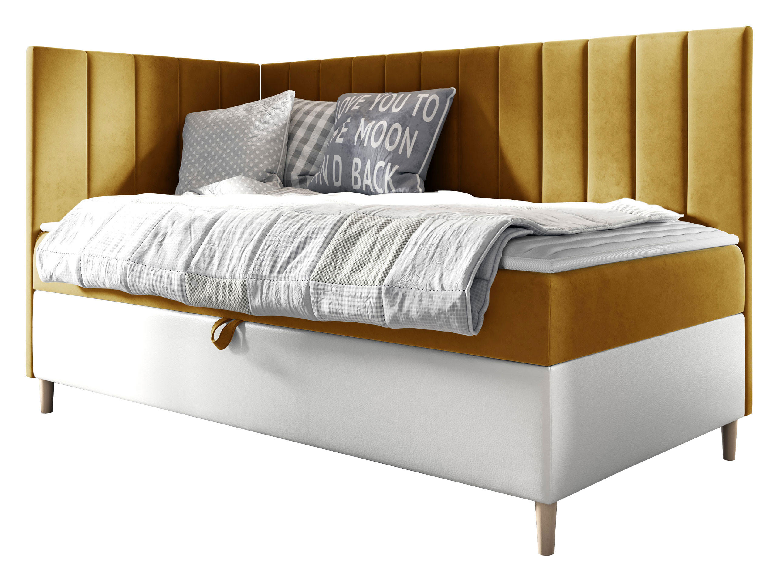 BOXBETT Maja Junior 3, Seite zum Öffnen des Bettkastens: Links - Gelb/Weiß, Holz (100/200cm) - MIRJAN24
