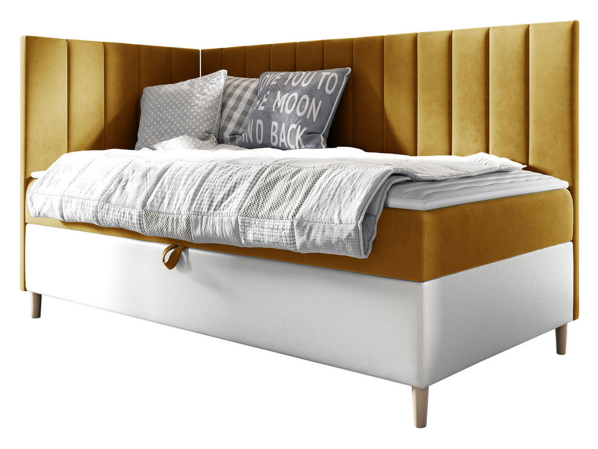 BOXBETT Maja Junior 3, Seite zum Öffnen des Bettkastens: Links - Gelb/Weiß, Holz (100/200cm) - MIRJAN24