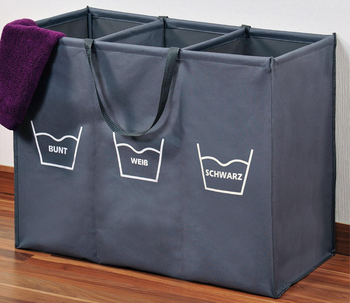 WÄSCHEKORB in grau mit Fächern 35/75/60 cm - Anthrazit, Textil (75/60/35cm) - Kesper