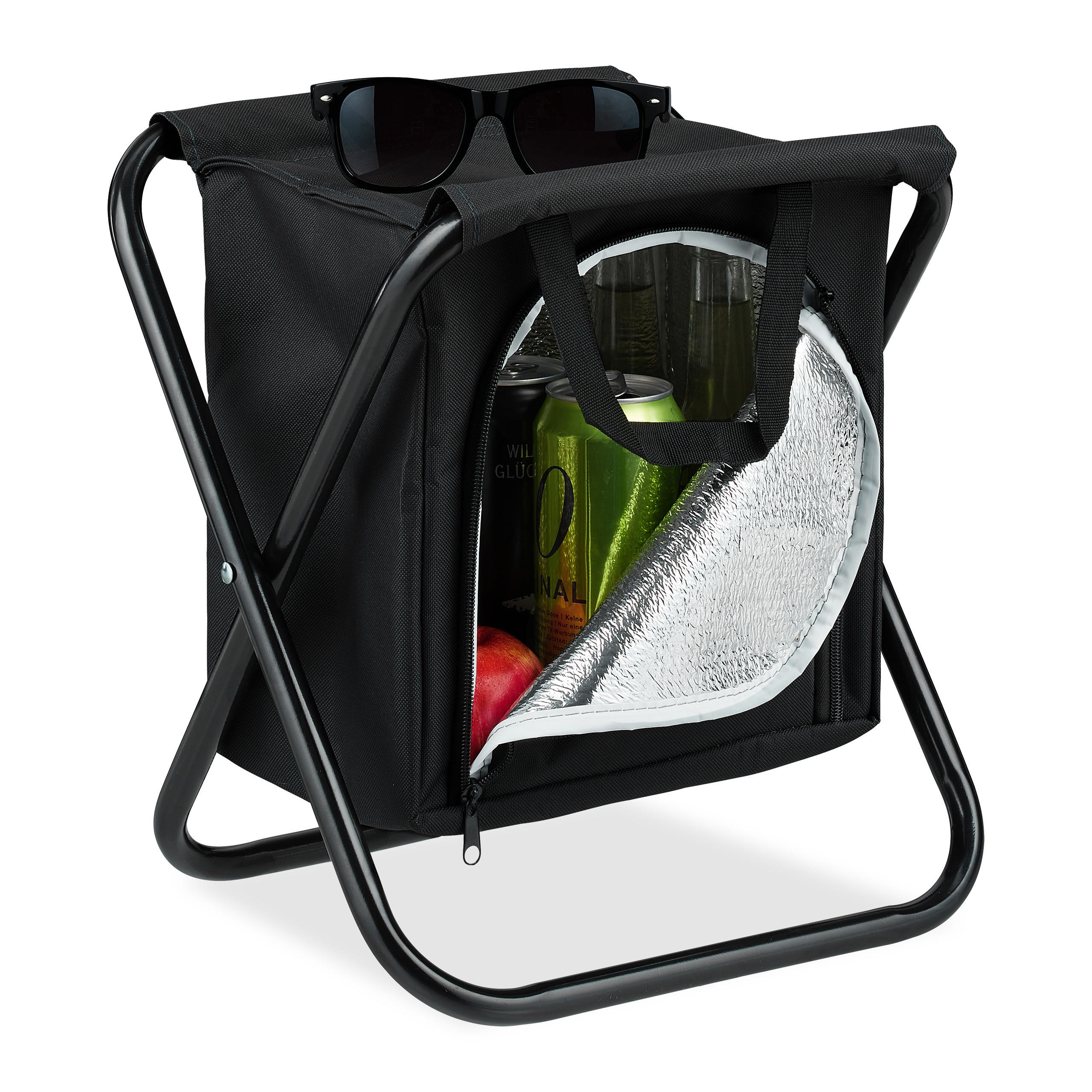 CAMPINGHOCKER - Schwarz, Textil/Metall (32/34/26cm) - Relaxdays