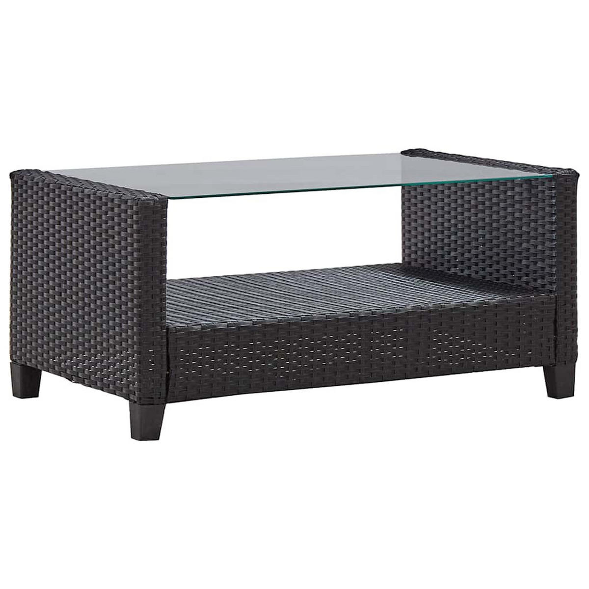 LOUNGEGARNITUR mit Auflagen und 92 cm Couchtisch, aus Poly Rattan und Glas, Schwarz, 6-teiliges Set - Schwarz, Textil/Metall - vidaXL