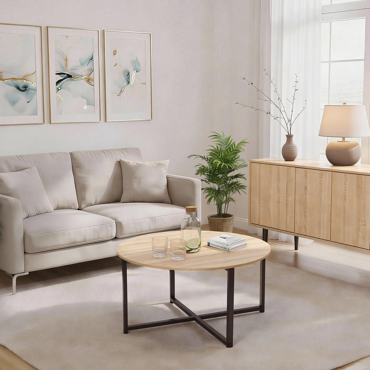 COUCHTISCH Aberdeen, 88,5 x 47 cm, Industrial Holz hell, Eiche Sonoma - Naturfarben, Holz (88.5/88.5/47cm) - tectake