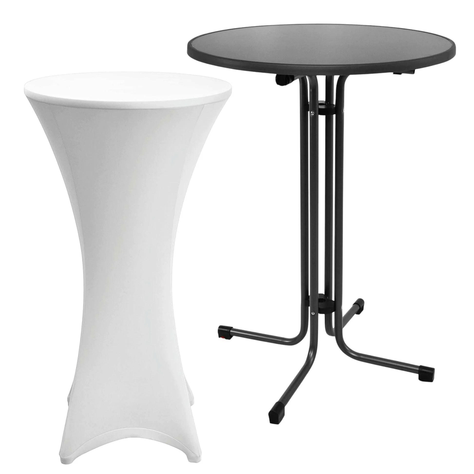 STEHTISCH Sylt Ø 70cm Grau mit Stella Stehtischhusse Ø 70cm Weiß - Weiß, Textil (70/70/110cm) - Beautissu 