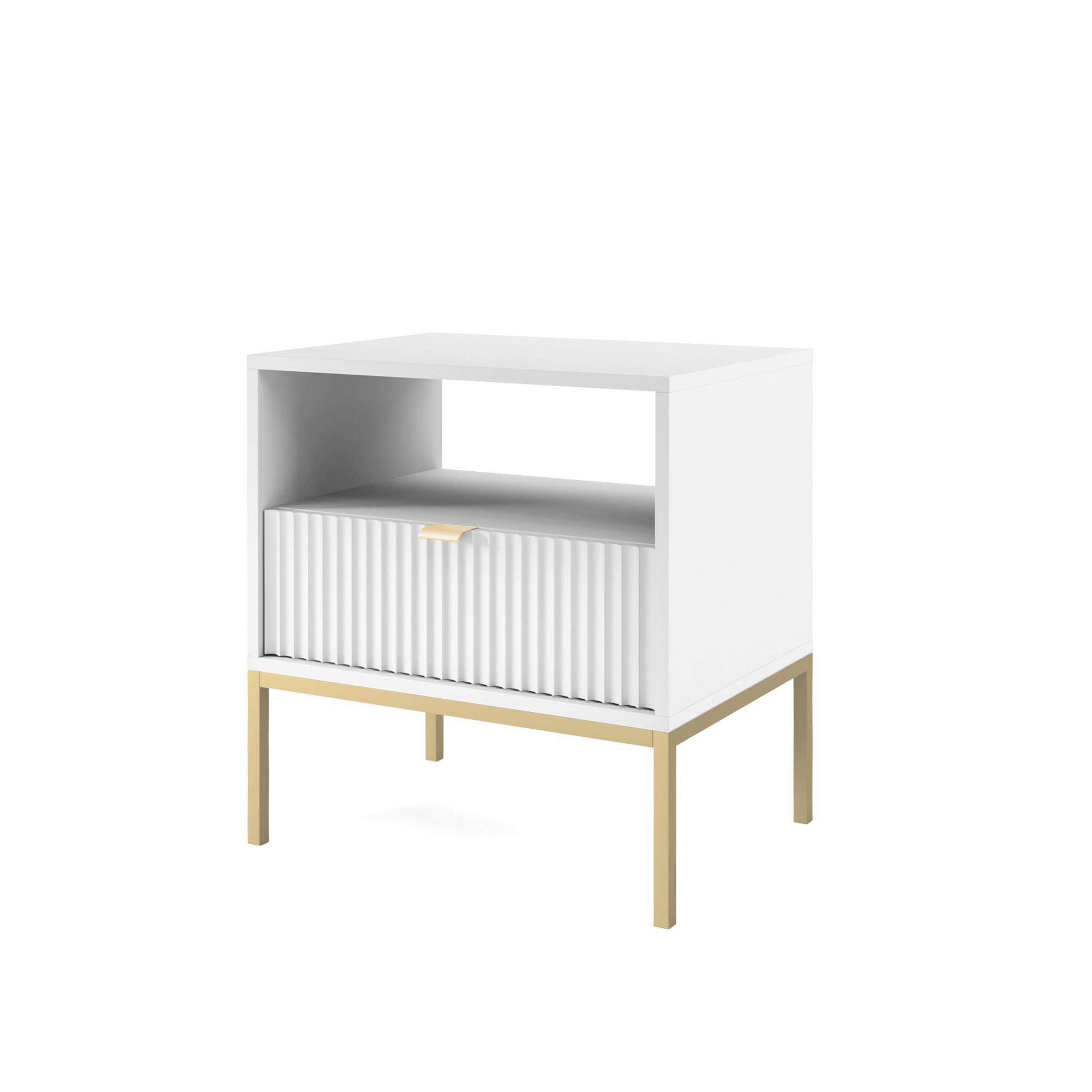 NACHTTISCH Nova Weiß, Golden Beine, mit Schublade - Goldfarben/Weiß, Holzwerkstoff/Metall (54/56/39cm) - Bettso