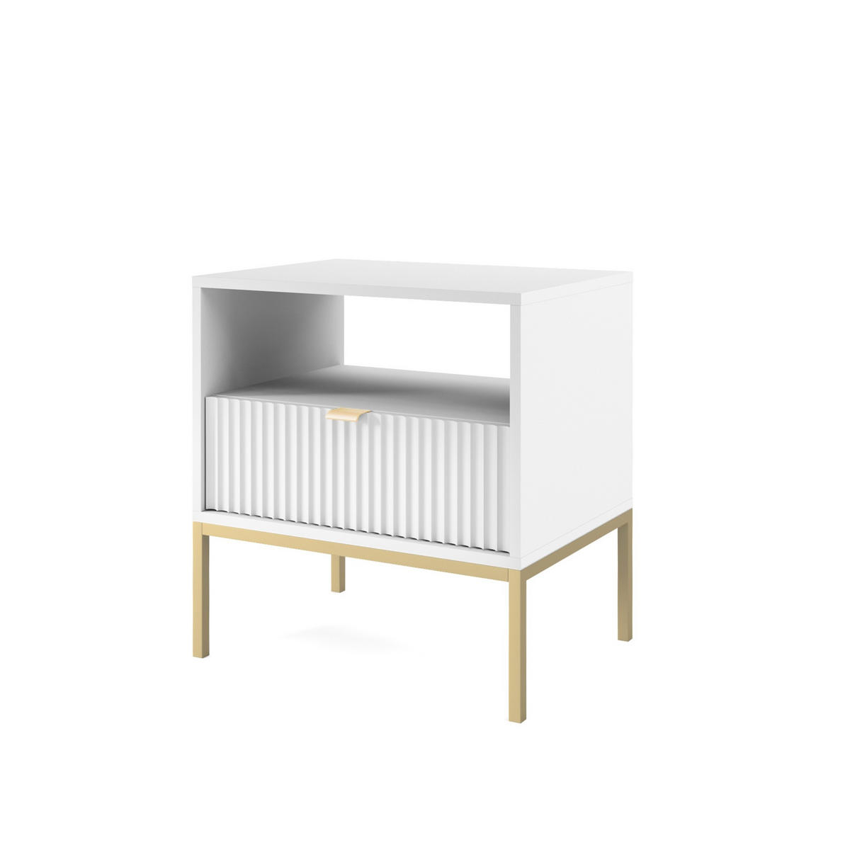 NACHTTISCH Nova Weiß, Golden Beine, mit Schublade - Goldfarben/Weiß, Holzwerkstoff/Metall (54/56/39cm) - Bettso