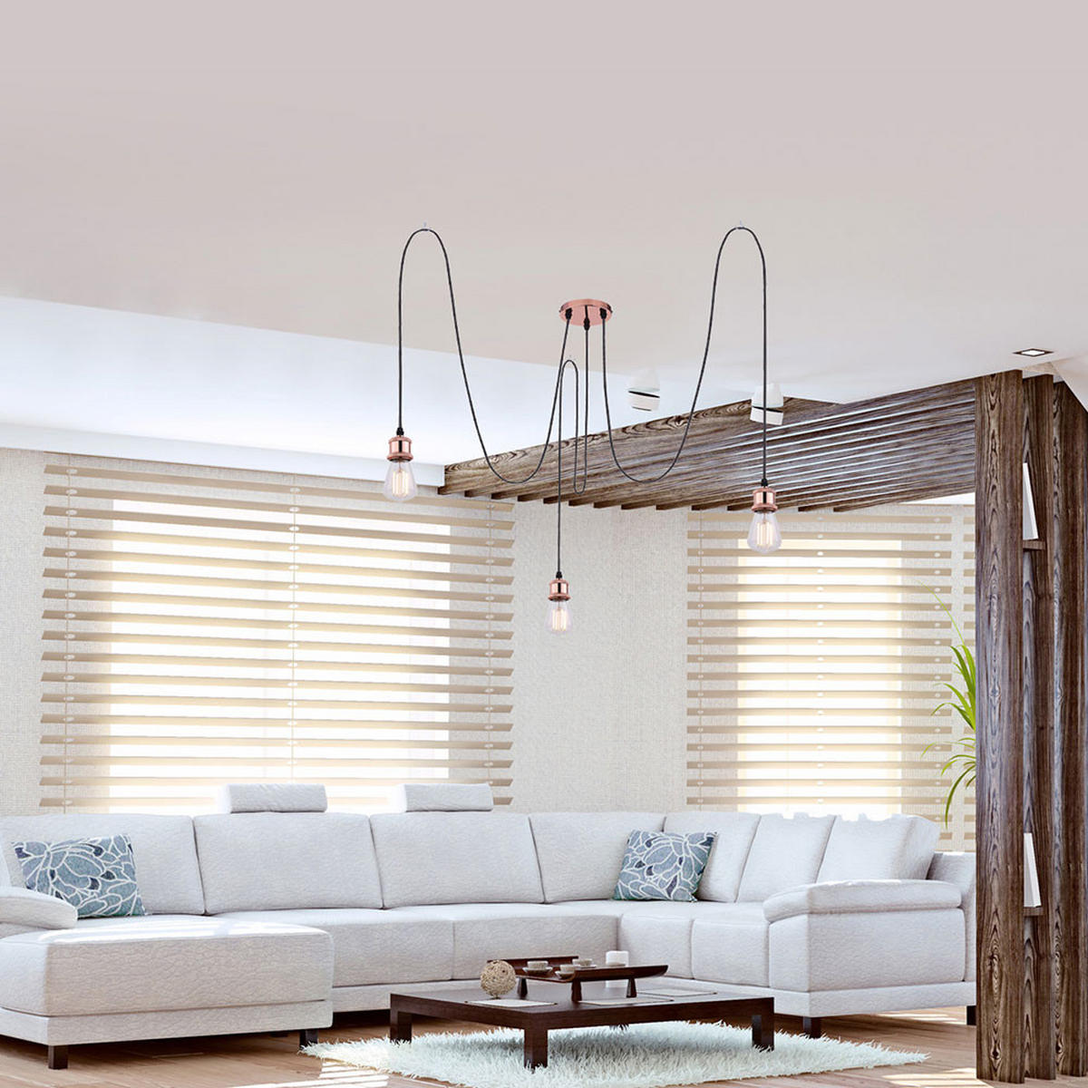 HÄNGELEUCHTE Metall Kupfer 3-flammig - Kupferfarben, Metall (11.7/11.7/200cm) - Globo Lighting