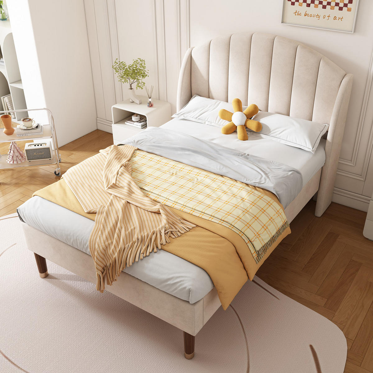 POLSTERBETT 90x200cm Beige Mit Lattenrost und Kopfteil - Beige, Textil - Raelunyi