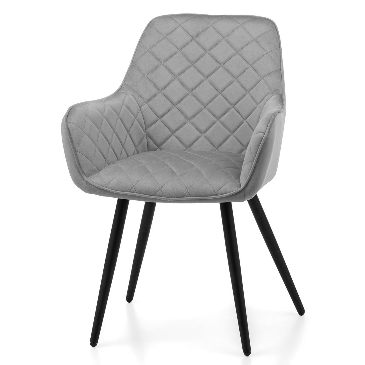 STUHL COLIN gespolsterter mit Steppung - hellgrau - Samt Velours - Hellgrau/Schwarz, Textil/Metall (58/87/61cm) - NEW HOME