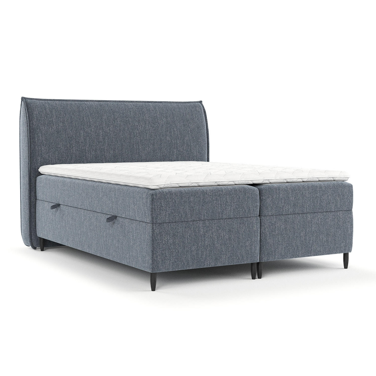 BOXBETT Corvus Blau 140/200 cm mit Taschenmatratze und Topper - Blau/Schwarz, Holz/Holzwerkstoff (140/200cm) - Maison de Reve