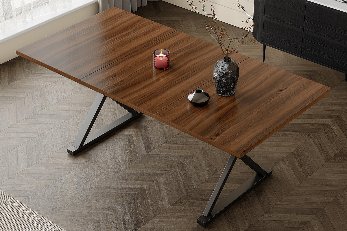 ESSTISCH in Nussbaum Küchentisch modern, robust, Metallbeine, 6-8 Pers., Esszimmer/Wohnzimmer B180/T90/H75cm - Schwarz/Eiche Artisan, Holzwerkstoff/Metall (90/180/75cm) - STILVORA