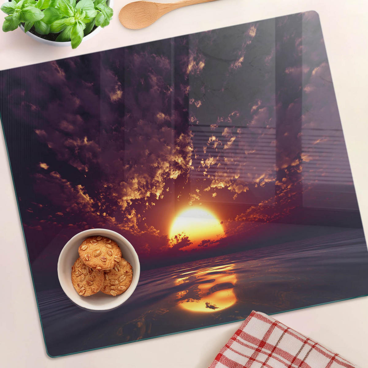GLASPLATTE 60x52 cm Sonnenuntergang - Gelb, Glas (60/0.4/52cm) - TULUP