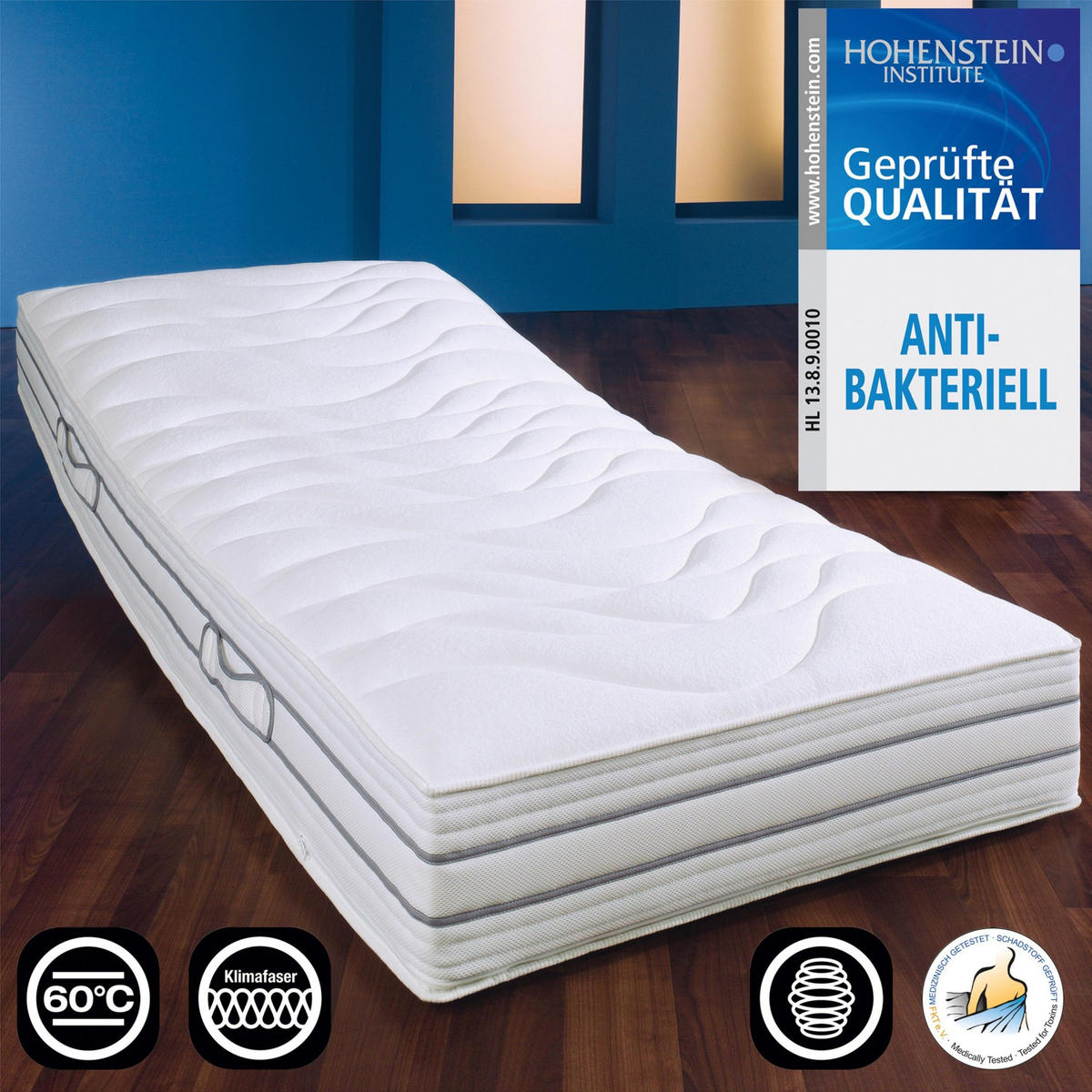 MATRATZE Medisan XXL 1.000 T, mit waschbarem Bezug 60°C, Größe: 120x200, Härtegrad: H2 - Weiß, Textil (120/200cm) - f.a.n. frankenstolz