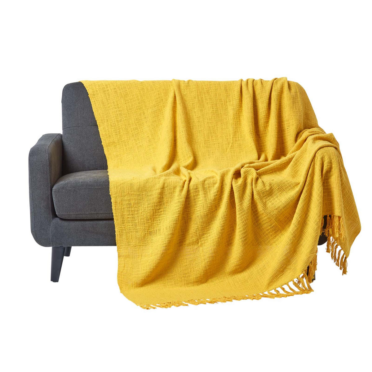 WOHNDECKE Nirvana Slub 150/200 cm, 100% Baumwolle - Gelb, Textil (150/200cm) - Homescapes