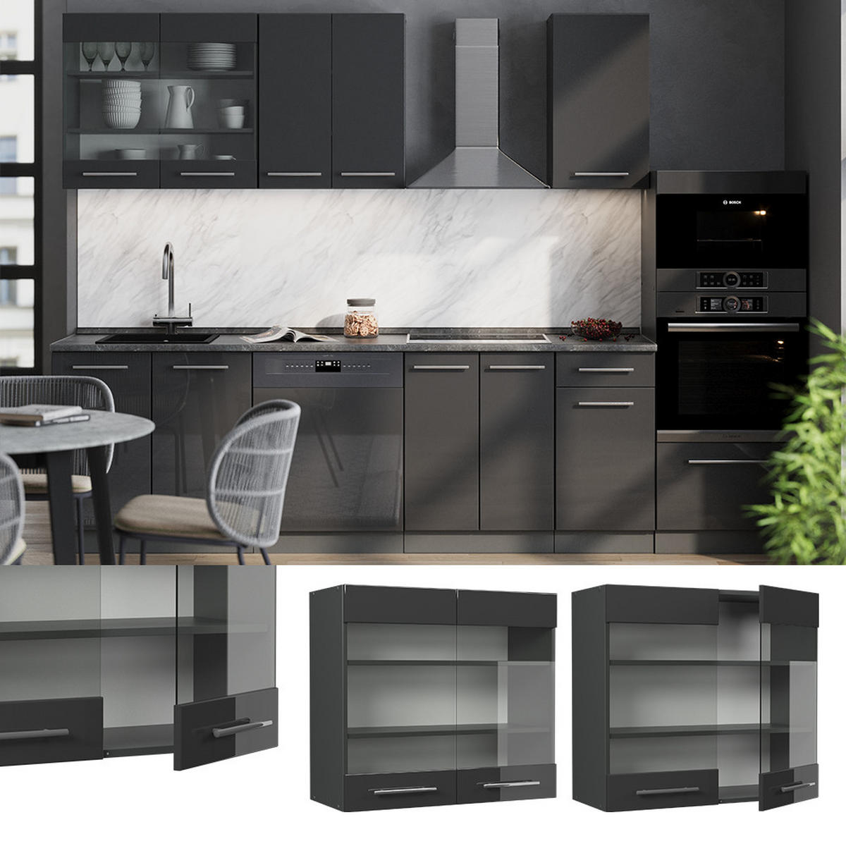 Schwarz Hochglanz/Anthrazit, Holzwerkstoff (80/72/34.1cm) - Vicco